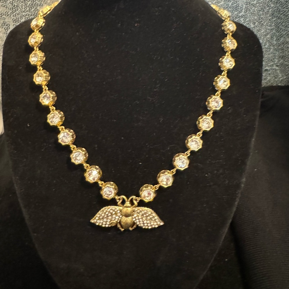 Gucci Gold and Silver Crystal Bee Necklace